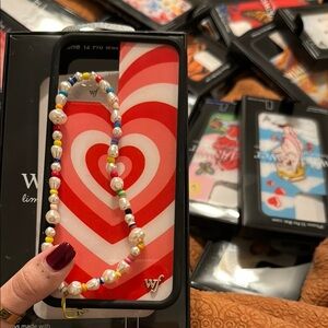Red Heart Phone Case with Beaded Strap
